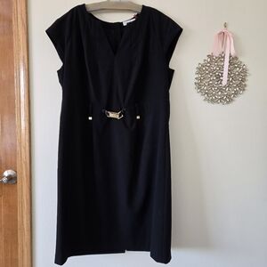 Calvin Klein Black Knee Length Dress with Gold Buckle Detail 14W